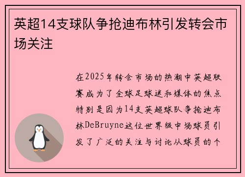 英超14支球队争抢迪布林引发转会市场关注 英超14支球队争抢迪布林引发转会市场关注